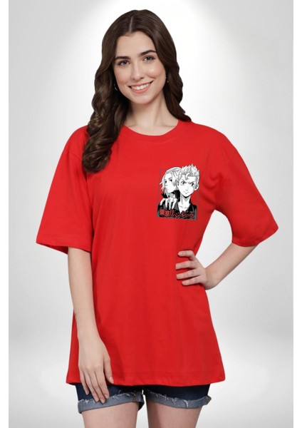Ken Ryugujı Anime Tokyo Intikamcıları Kırmızı Oversize Kadın Erkek Ön ve Sırt Baskılı T-Shirt modelleri