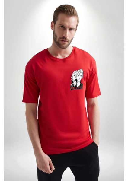 Ken Ryugujı Anime Tokyo Intikamcıları Kırmızı Oversize Kadın Erkek Ön ve Sırt Baskılı T-Shirt indirimleri