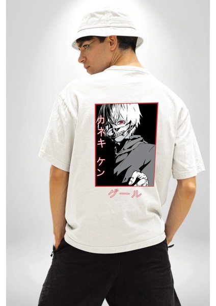 Kaneki Ken Kuma Japon Anime Şeytan Beyaz Oversize Kadın Erkek Ön ve Sırt Baskılı T-Shirt fırsatları