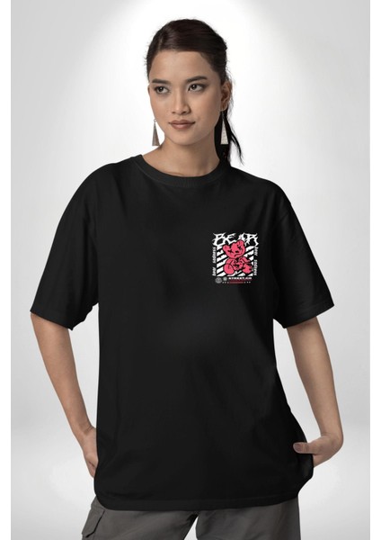 Uyarı Dikkatli Yaklaş Siyah Oversize Kadın Erkek Ön ve Sırt Baskılı T-Shirt fırsatları