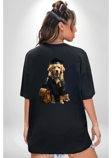 Okula Giden Öğrenci Golden Siyah Oversize Kadın Erkek Ön ve Sırt Baskılı T-Shirt indirimleri