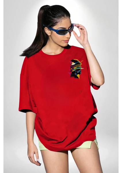 Afrikalı Kadın Sanat Siyahi Kırmızı Oversize Kadın Erkek Ön ve Sırt Baskılı T-Shirt indirimleri