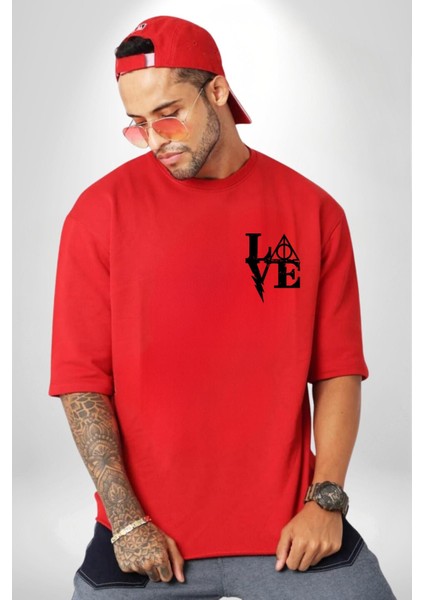 Ruh Emici Harry Potter Kırmızı Oversize Kadın Erkek Ön ve Sırt Baskılı T-Shirt modelleri