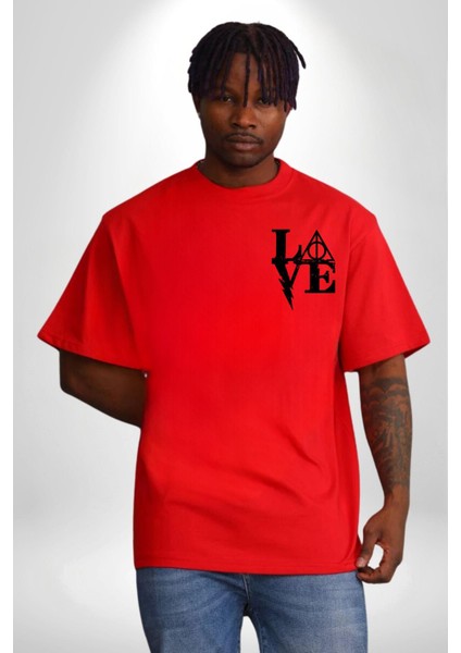 Ruh Emici Harry Potter Kırmızı Oversize Kadın Erkek Ön ve Sırt Baskılı T-Shirt indirimleri