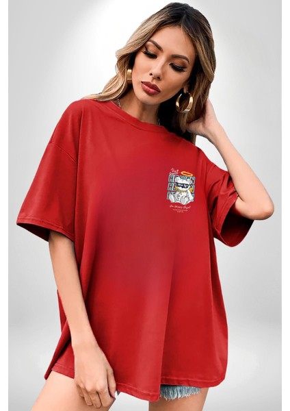 Positive Düşünce Kırmızı Oversize Kadın Erkek Ön ve Sırt Baskılı T-Shirt