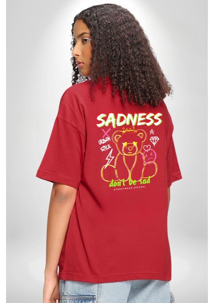Üzüntü Üzülme Kırmızı Oversize Kadın Erkek Ön ve Sırt Baskılı T-Shirt fiyatları