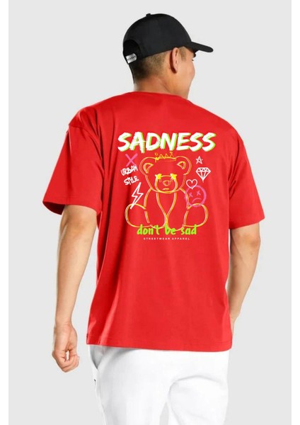 Üzüntü Üzülme Kırmızı Oversize Kadın Erkek Ön ve Sırt Baskılı T-Shirt fırsatları