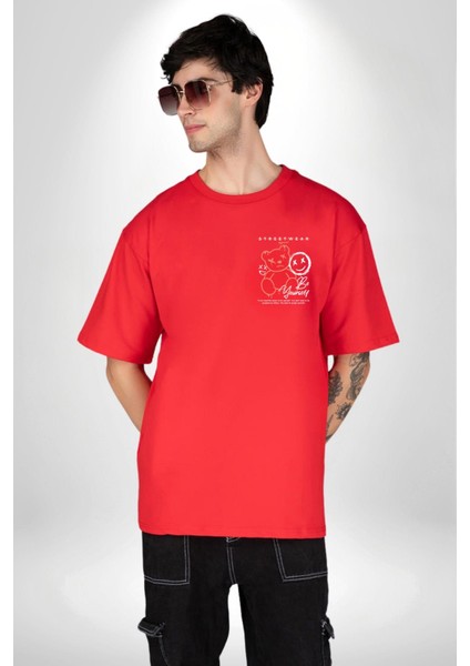 Üzüntü Üzülme Kırmızı Oversize Kadın Erkek Ön ve Sırt Baskılı T-Shirt indirimleri