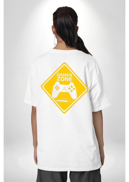 Game Oyun Alanı Beyaz Oversize Kadın Erkek Ön ve Sırt Baskılı T-Shirt fırsatları