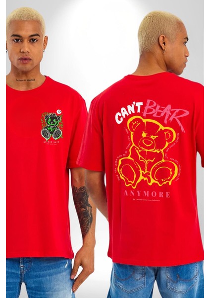 Artık Katlan Kırmızı Oversize Kadın Erkek Ön ve Sırt Baskılı T-Shirt
