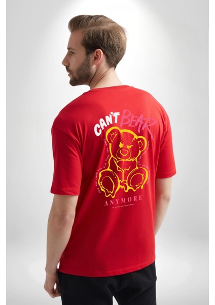 Artık Katlan Kırmızı Oversize Kadın Erkek Ön ve Sırt Baskılı T-Shirt