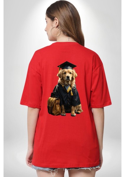 Okula Giden Öğrenci Golden Kırmızı Oversize Kadın Erkek Ön ve Sırt Baskılı T-Shirt fiyatları