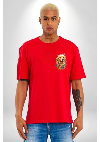 Okula Giden Öğrenci Golden Kırmızı Oversize Kadın Erkek Ön ve Sırt Baskılı T-Shirt modelleri