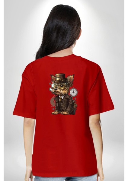 Iş Insanı Yorkshire Zamanda Yolculuk Kırmızı Oversize Kadın Erkek Ön ve Sırt Baskılı T-Shirt fiyatları