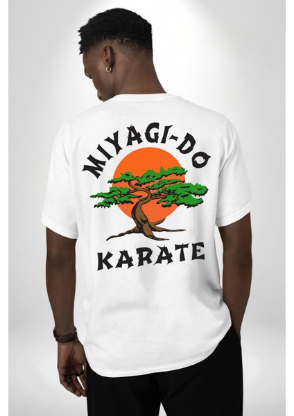Miyagi-Do Karete Çocuk Logo Dizi Bonzai Ağaç Beyaz Oversize Kadın Erkek Ön ve Sırt Baskılı T-Shirt fırsatları