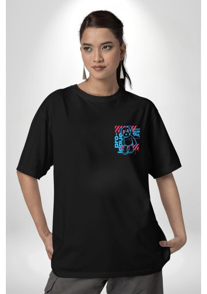 Histerik Siyah Oversize Kadın Erkek Ön ve Sırt Baskılı T-Shirt fırsatları