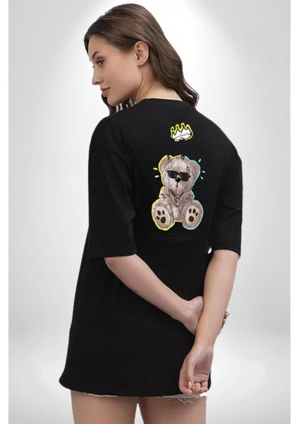 Gerçeklikten Uzak Tutun Siyah Oversize Kadın Erkek Ön ve Sırt Baskılı T-Shirt