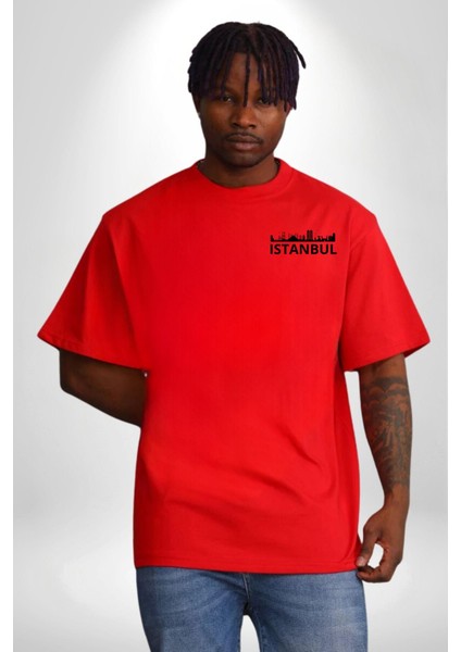 Istanbul Kız Kulesi Türkiye Kırmızı Oversize Kadın Erkek Ön ve Sırt Baskılı T-Shirt modelleri