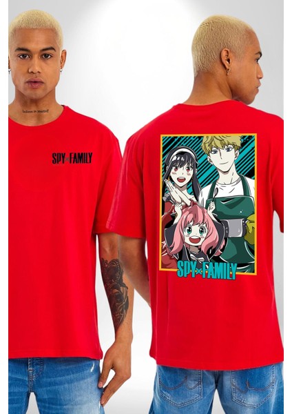 Spy x Family Anime Özel Tasarım Kırmızı Oversize Kadın Erkek Ön ve Sırt Baskılı T-Shirt