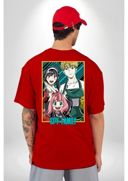 Spy x Family Anime Özel Tasarım Kırmızı Oversize Kadın Erkek Ön ve Sırt Baskılı T-Shirt fiyatları