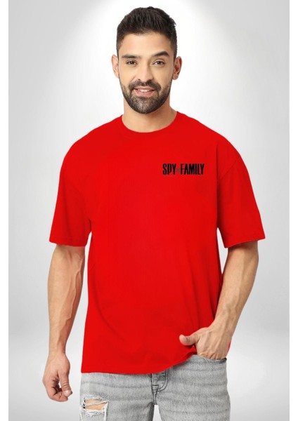 Spy x Family Anime Özel Tasarım Kırmızı Oversize Kadın Erkek Ön ve Sırt Baskılı T-Shirt modelleri