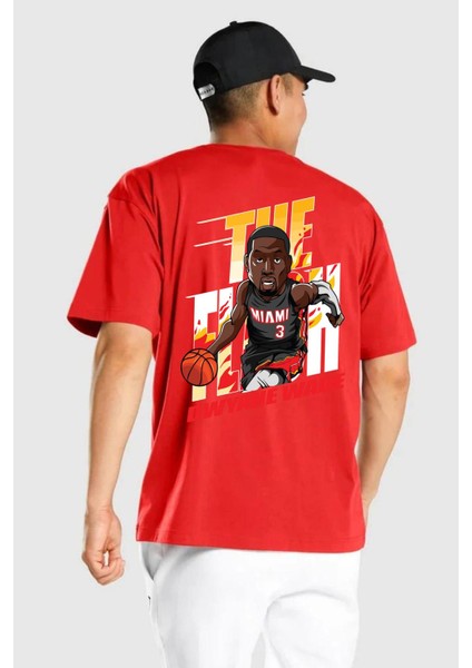 Dwyane Wade Miami Basketbol Kırmızı Oversize Kadın Erkek Ön ve Sırt Baskılı T-Shirt fiyatları