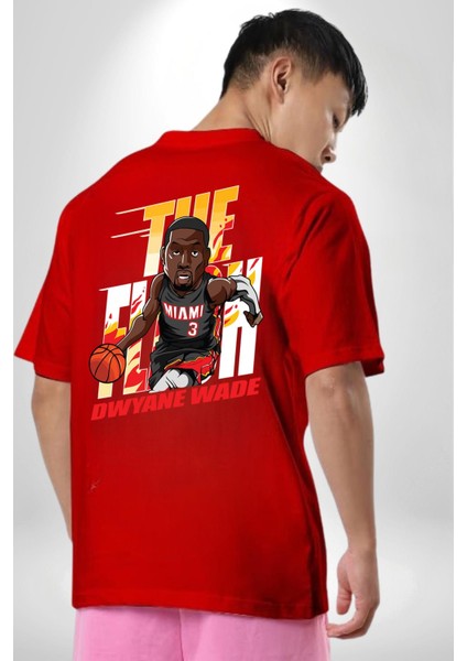 Dwyane Wade Miami Basketbol Kırmızı Oversize Kadın Erkek Ön ve Sırt Baskılı T-Shirt fırsatları