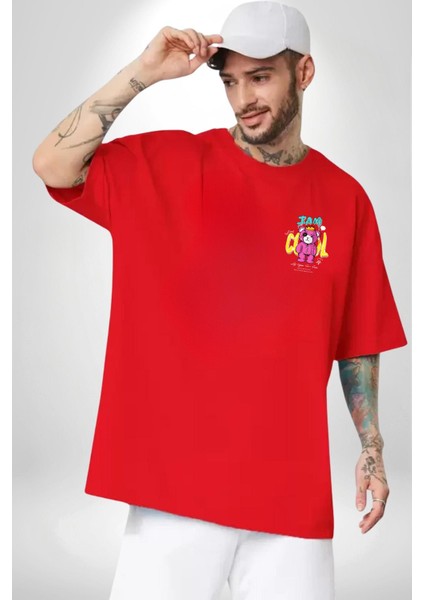 Asla Asla Deme Kırmızı Oversize Kadın Erkek Ön ve Sırt Baskılı T-Shirt