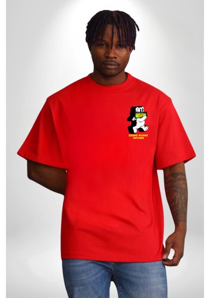 Kendin Ol Kırmızı Oversize Kadın Erkek Ön ve Sırt Baskılı T-Shirt modelleri