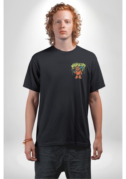 Sık Sık Mutlu Gülmek Teddy Bear Siyah Oversize Kadın Erkek Ön ve Sırt Baskılı T-Shirt fiyatları