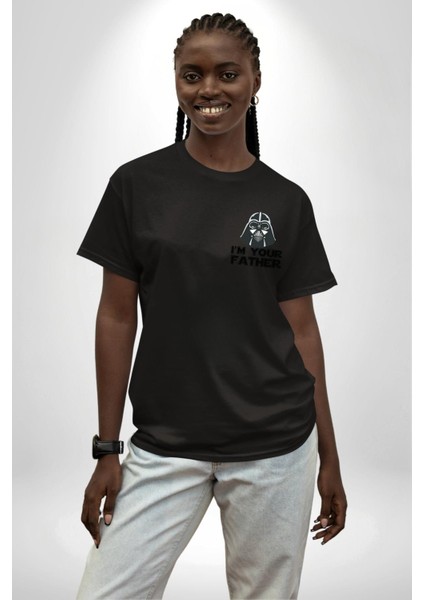 Darth Vader Senin Baban Kim ? Siyah Oversize Kadın Erkek Ön ve Sırt Baskılı T-Shirt