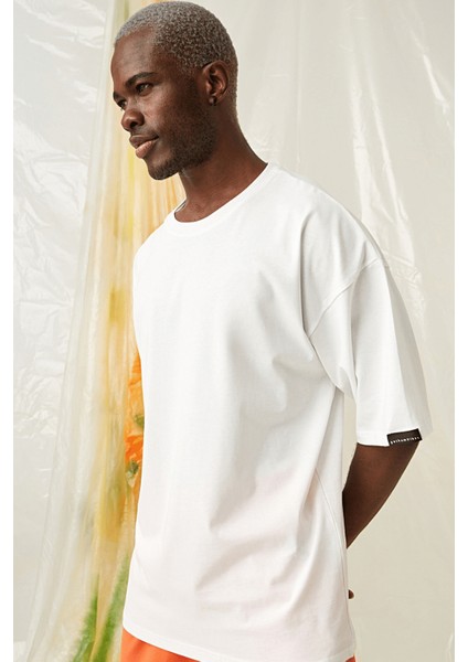 Erkek Plain Oversize Beyaz T-Shirt