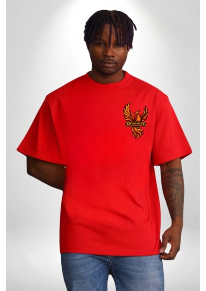 Anka Kuşu Kırmızı Oversize Kadın Erkek Ön ve Sırt Baskılı T-Shirt