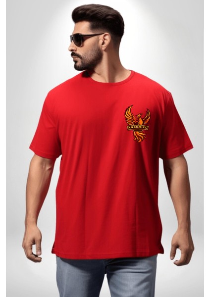 Anka Kuşu Kırmızı Oversize Kadın Erkek Ön ve Sırt Baskılı T-Shirt
