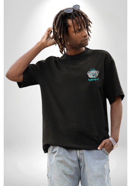 Yalnız Siyah Oversize Kadın Erkek Ön ve Sırt Baskılı T-Shirt