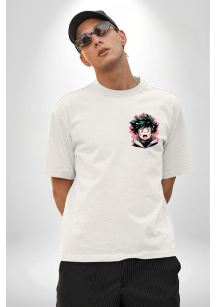 My Hero Academia Dabi Anime Beyaz Oversize Kadın Erkek Ön ve Sırt Baskılı T-Shirt