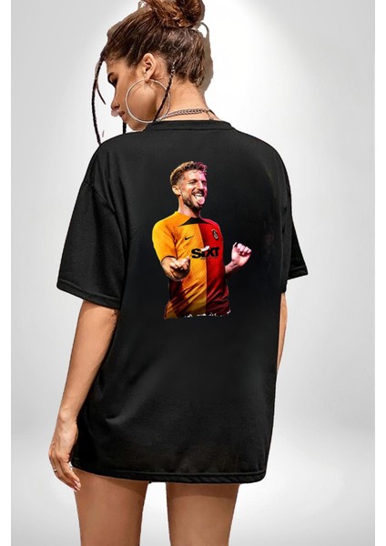 Mertens Gol Sevinci Siyah Oversize Kadın Erkek Ön ve Sırt Baskılı T-Shirt