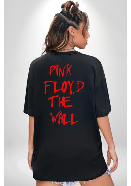 Pink Floyd The Wall Siyah Oversize Kadın Erkek Ön ve Sırt Baskılı T-Shirt modelleri