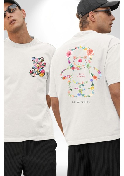Sadece Yaşamak Beyaz Oversize Kadın Erkek Ön ve Sırt Baskılı T-Shirt