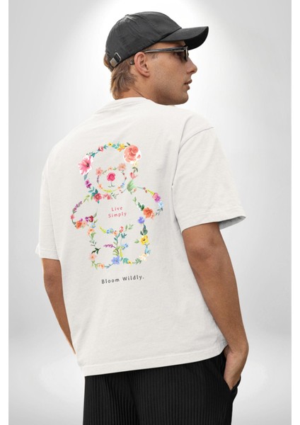 Sadece Yaşamak Beyaz Oversize Kadın Erkek Ön ve Sırt Baskılı T-Shirt