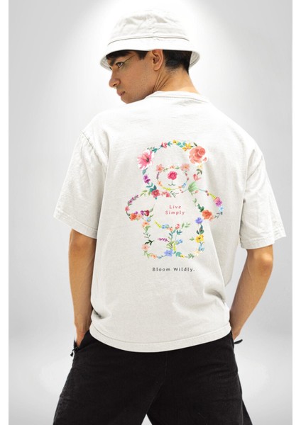 Sadece Yaşamak Beyaz Oversize Kadın Erkek Ön ve Sırt Baskılı T-Shirt
