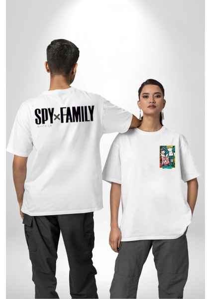 Spy x Family Anime Özel Tasarım Beyaz Oversize Kadın Erkek Ön ve Sırt Baskılı T-Shirt