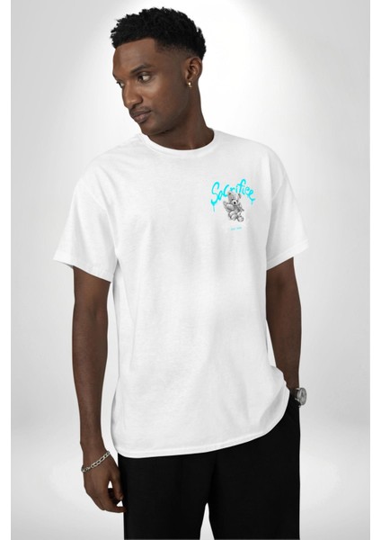 Bugün Değil Beyaz Oversize Kadın Erkek Ön ve Sırt Baskılı T-Shirt