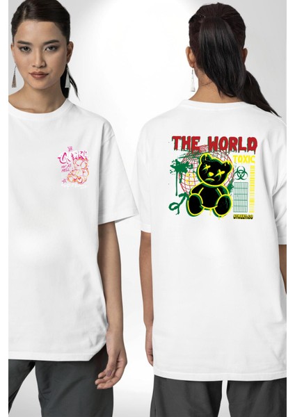 Yanmaya Devam Edecek Kadar Sıcak Beyaz Oversize Kadın Erkek Ön ve Sırt Baskılı T-Shirt
