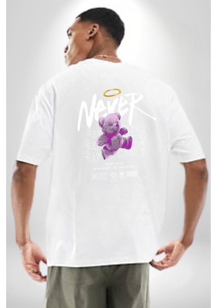 Asla Asla Deme Beyaz Oversize Kadın Erkek Ön ve Sırt Baskılı T-Shirt