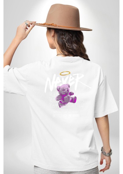 Asla Asla Deme Beyaz Oversize Kadın Erkek Ön ve Sırt Baskılı T-Shirt