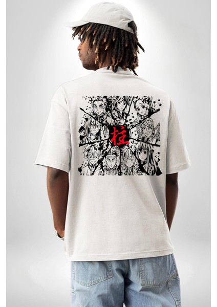 Anime Demon Slayer Hashira Beyaz Oversize Kadın Erkek Ön ve Sırt Baskılı T-Shirt fırsatları