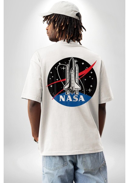 Nasa Apollo Programı Beyaz Oversize Kadın Erkek Ön ve Sırt Baskılı T-Shirt