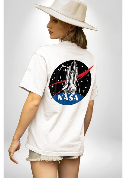 Nasa Apollo Programı Beyaz Oversize Kadın Erkek Ön ve Sırt Baskılı T-Shirt