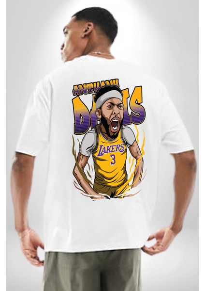 Anthony Davis Basketbol Lakers Beyaz Oversize Kadın Erkek Ön ve Sırt Baskılı T-Shirt